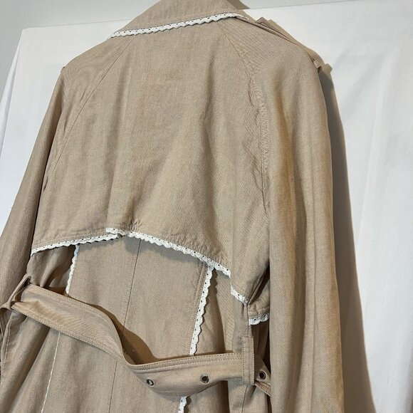 Avec Les Filles Anthropologie Rickrack Trench coat Beige Large Cotton Linen Lace - Picture 12 of 16